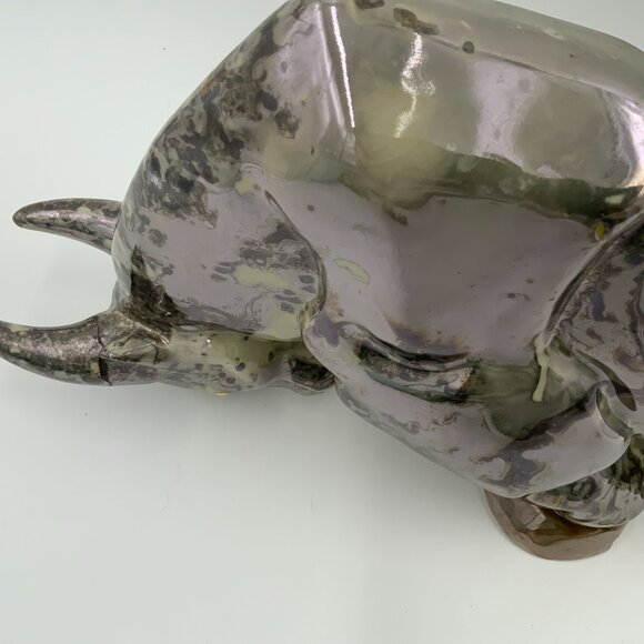 Charging Bull Porcelain Statue Silver Colored Marble Finish - Picture 5 of 11